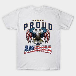 Proud To Be An American Graphic Eagle American Flag Ribbon T-Shirt